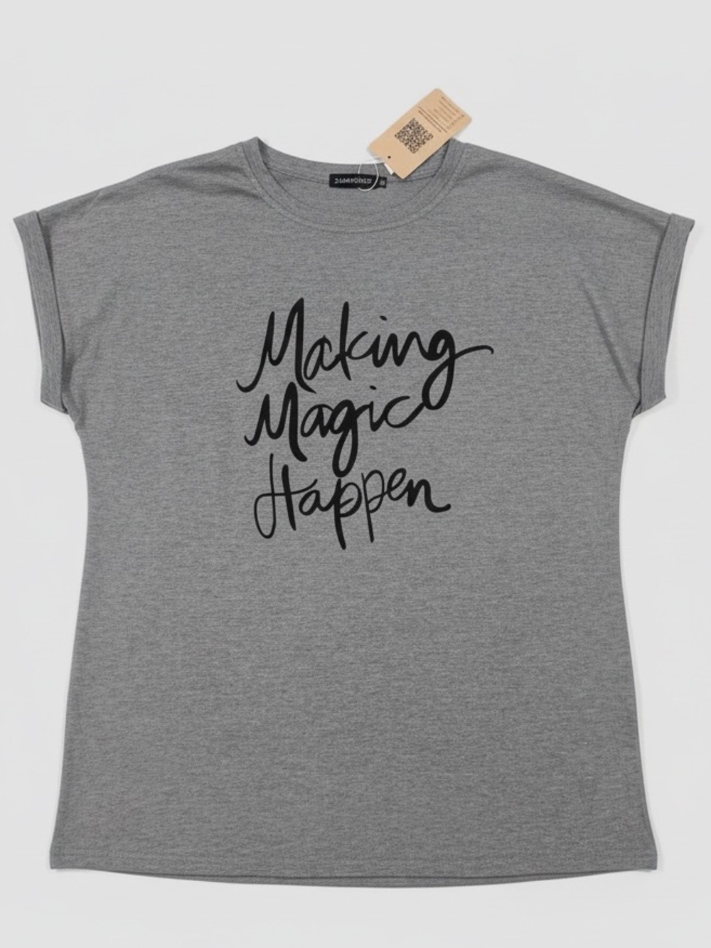 Women's Making Magic Happen Gray Rolled Sleeve Graphic T-Shirt Tee